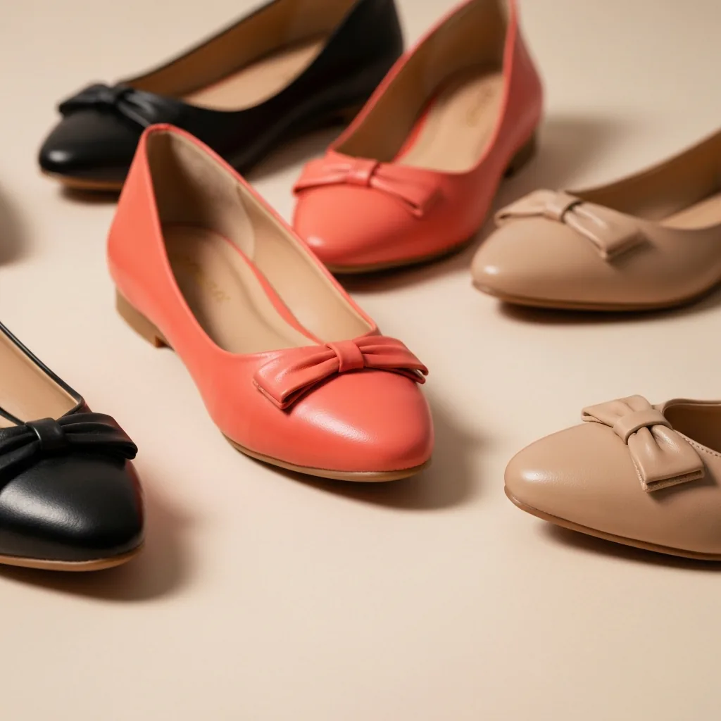 women's flats arranged elegantly on a soft light